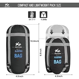 BESTEAM Warm Weather Sleeping Bag - Portable, Waterproof, Compact Lightweight, Packable with Compression Sack for Camping Backpacking Hiking, for Kids, Teens Adults - Spring Summer Fall