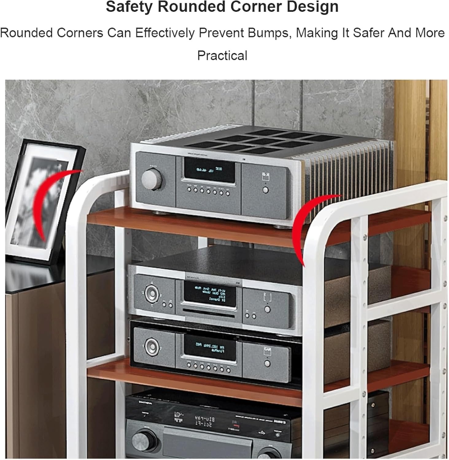 3/4/5 Tier Audio Tower Rack AV Media Player Stand,Audio Video Media Stand Stereo Stand with Wheels Metal Rack Audio-Video Shelving(Black,3 Tier)