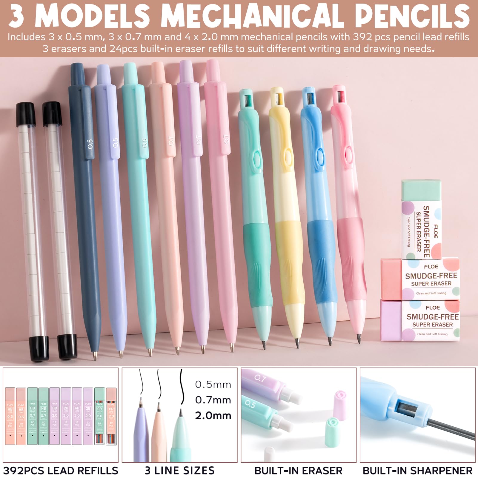 Set di 65 articoli estetici per la scuola con grazioso astuccio, evidenziatori pastello penne gel matite meccaniche set 0,5 0,7 e 2,0 mm, forniture per ufficio per il rientro a scuola Kit essenziale