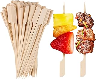 200PCS Cocktail Picks Bamboo Skewers for Appetizers 4.7inch Paddle Wooden Skewers, Fancy Flat Toothpicks for Party Drinks Fruit BBQ, Charcuterie Boards Accessories