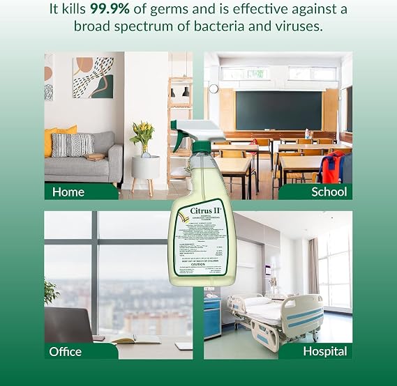 Citrus II Hospital Germicidal Deodorizing Cleaner - Fresh Citrus Scent - Disinfecting Spray - for Home, Hospital and Office Surfaces and Supplies - 22 Fl Oz