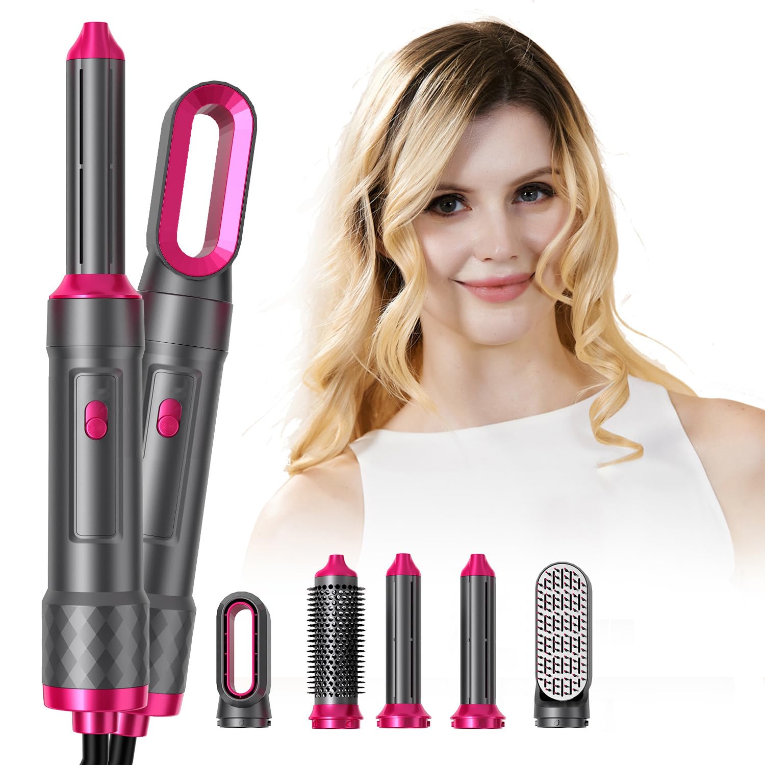 Hair Styler 5 in 1, Magic Hairstyler, 1000W Hair Dryer Brush for Hair Styling, Hot Air Brush for Volumizing, Hair Wrap Dryer Set with Detachable Heads Comb