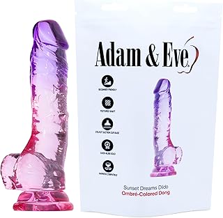Adam & Eve Sunset Dreams Dildo 7.5 in. Valentines Day Gift, Multicolor Flexible Realistic Dildo with Firm Shaft Veins Balls & Suction Cup Base for Hands Free Play Soft Insertable Phallic Head