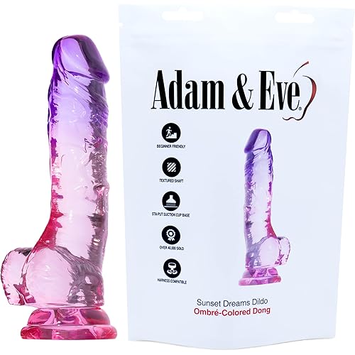 Adam & Eve Sunset Dreams Dildo 7.5 in. Multicolor Flexible Realistic Dildo with Firm Shaft Veins Balls & Suction Cup Base for Hands Free Play Soft & Fleshy Insertable Phallic Head for Girthy Pleasure