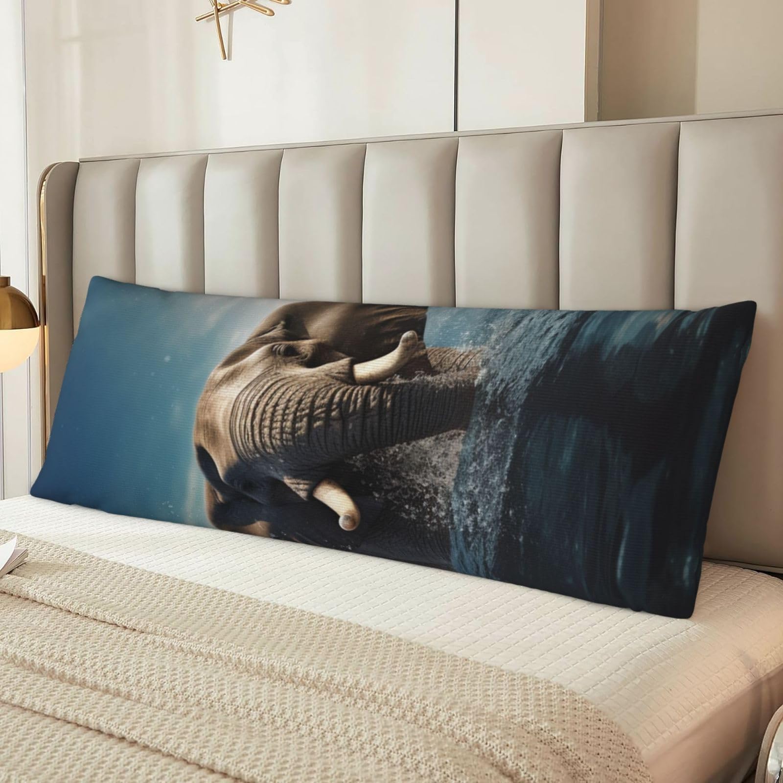 Swimming African Elephant Body Pillow Case Cover, Microfiber Long Pillow Cases, Ultra Soft and Cozy Plush Body Pillowcase Decorative Long Bed Pillow Cover for Sleeping 20x54 Inches