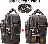 Vista 4 de Maletín de cuero para hombre, ampliable, grande, de 17 pulgadas, para laptop, bolsa de hombro, bolsa de viaje de negocios B2
