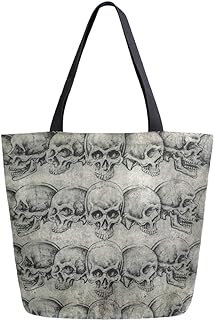 ZzWwR Vintage Skull Tattoo Pattern Large Canvas Gym Beach Travel Reusable Grocery Shopping Tote Bag