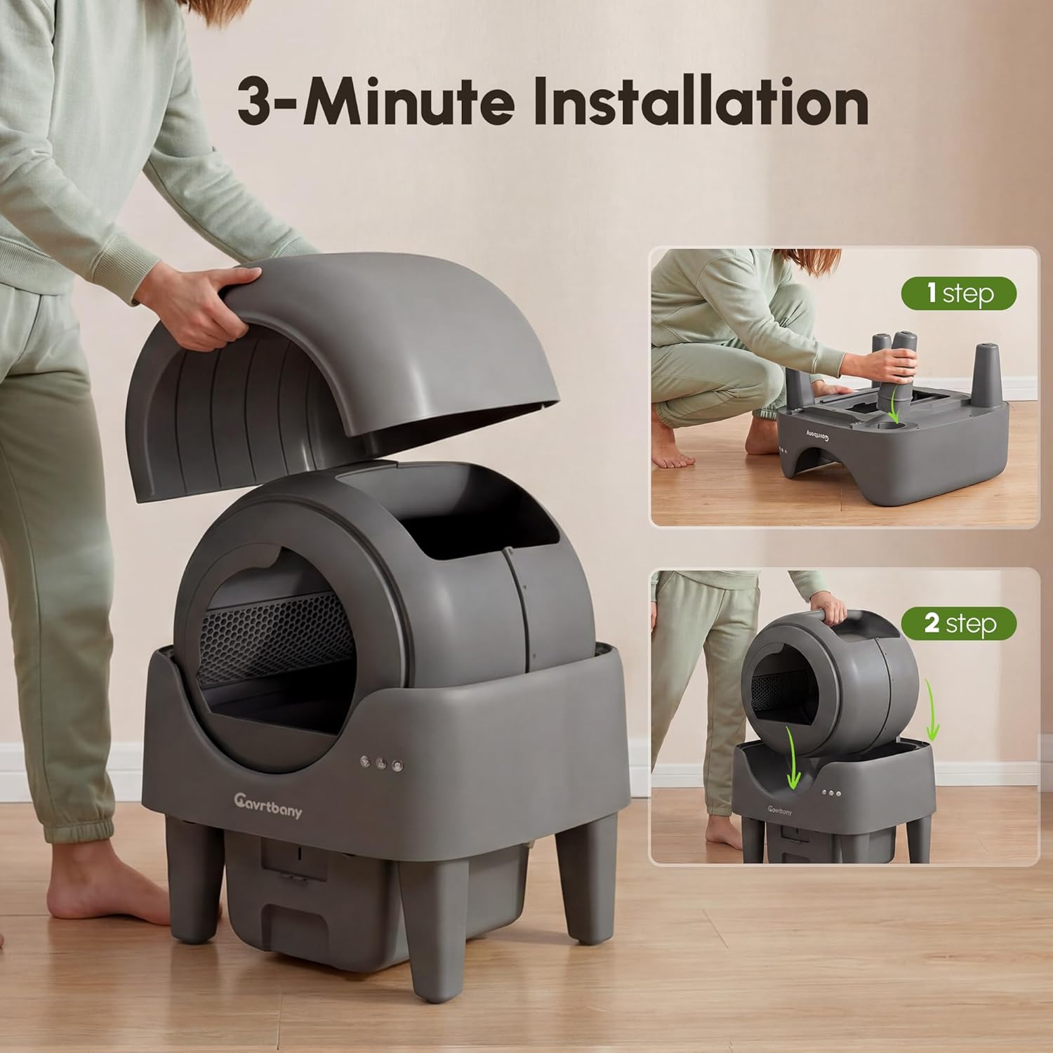 Automatic Litter Box, Self Cleaning Litter Box with APP Control, Large Capacity Cat Robot for Multiple Cats, 5 Safety Sensors, 3-Minute Assembly, with Trash Bags, Litter Mat, Step