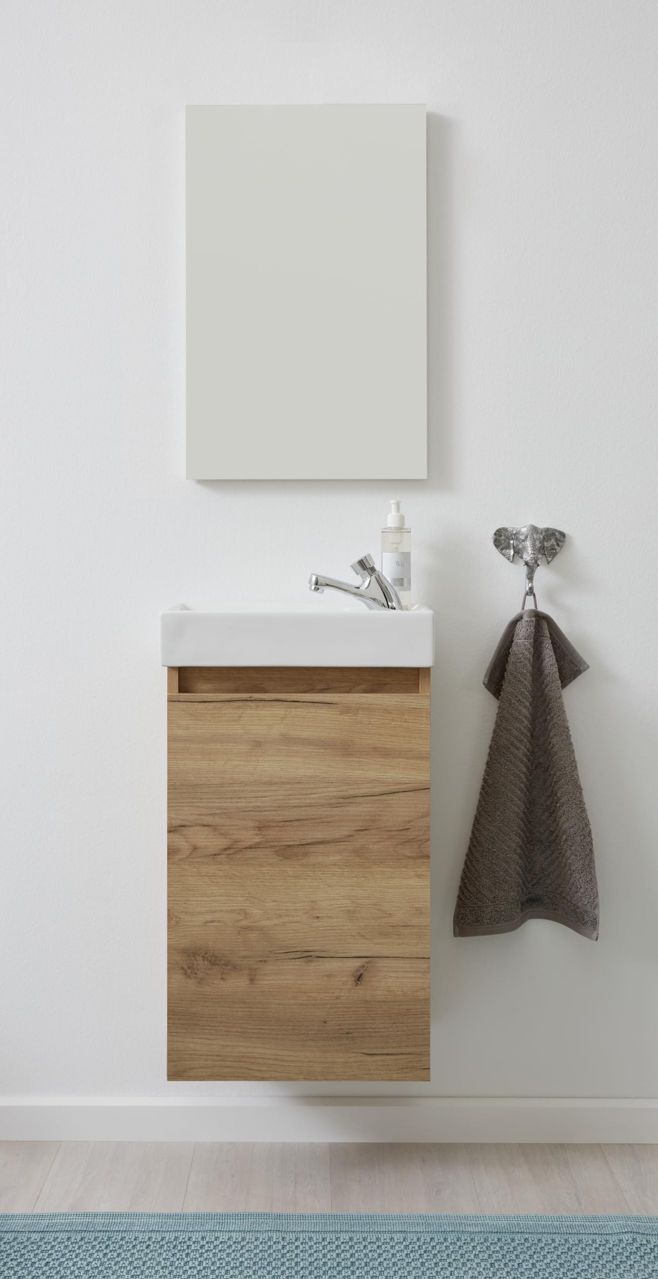 Modulo Badkamermeubel Met Wastafel | 120 Cm Grijs Eiken Kader Front Natuursteen 2 Lades Onder Elkaar Bmw17 04922