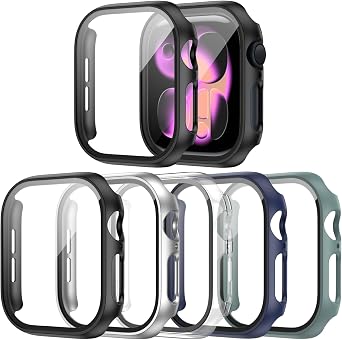 Pack of 5 Hard PC Protective Case for Apple Watch Series 10 42 mm iWatch 10 Case with Glass Screen Protector Tempered Glass Total Bubble-Free Cover for iWatch Accessories