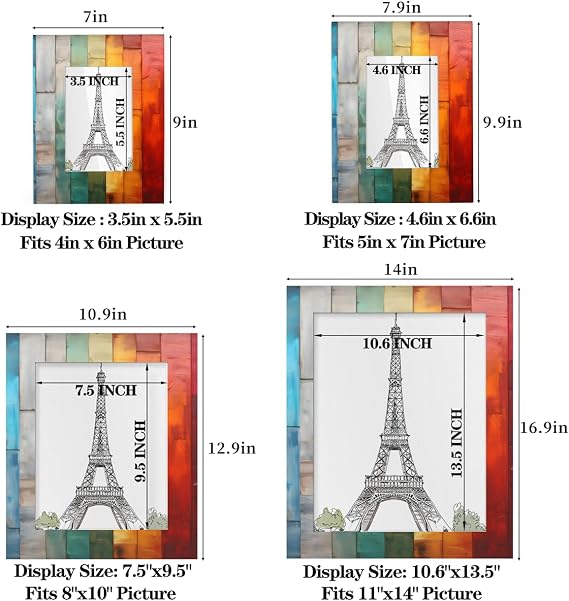 Colorful Rainbow Picture Frame 8x10, Rainbow Pattern 8x10Photo Frame Horizontal &Vertical Display 8 by 10Wooden Picture Frame for Desktop or Wall Decoration