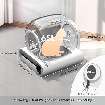 Self-Cleaning Cat Litter Box, Automatic Cat Litter Box Robot for Multi Cats, 65L+9L Extra Large/Odor Isolation/APP Control Cat Litter Box, Anti-Pinch