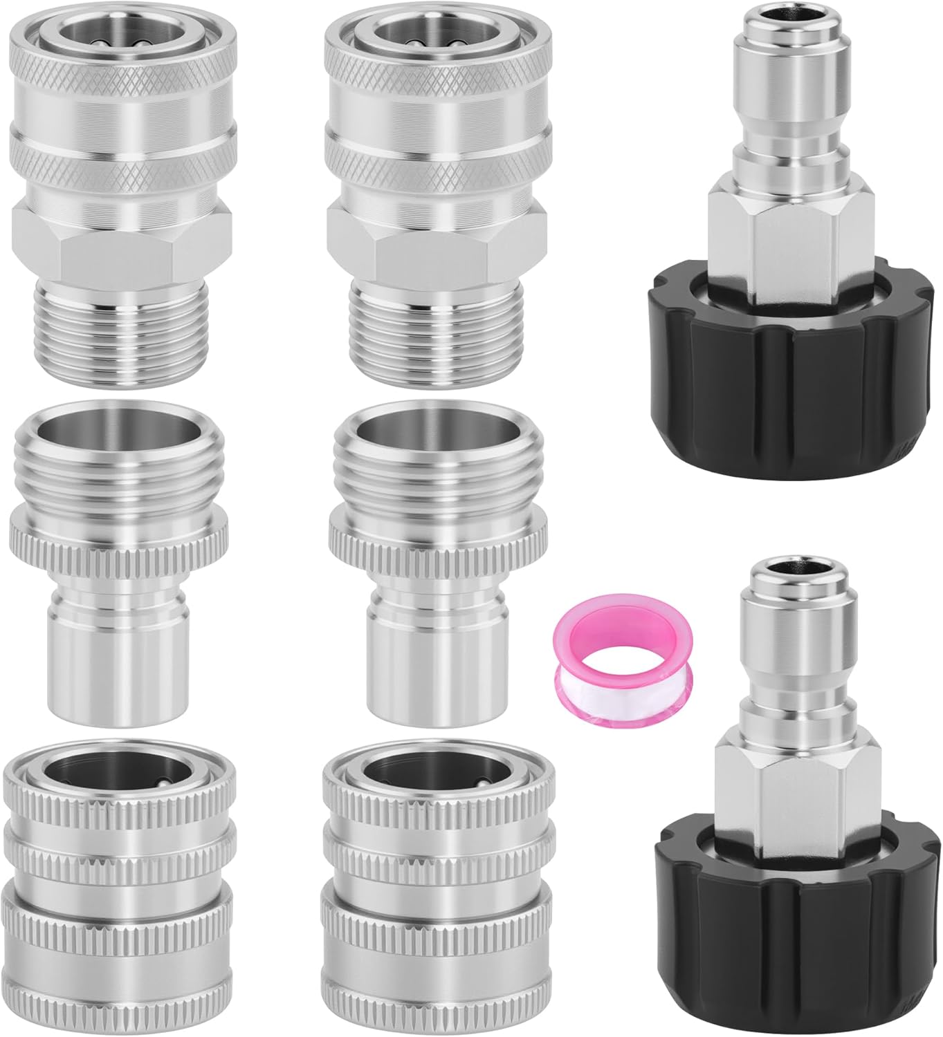 8 Pcs Pressure Washer Quick Connect Kit,M22-14 mm Swivel to 3/8" Quick Connector,Stainless Steel Adapter Fitting,3/4 Inch Quick Release Hose Fittings