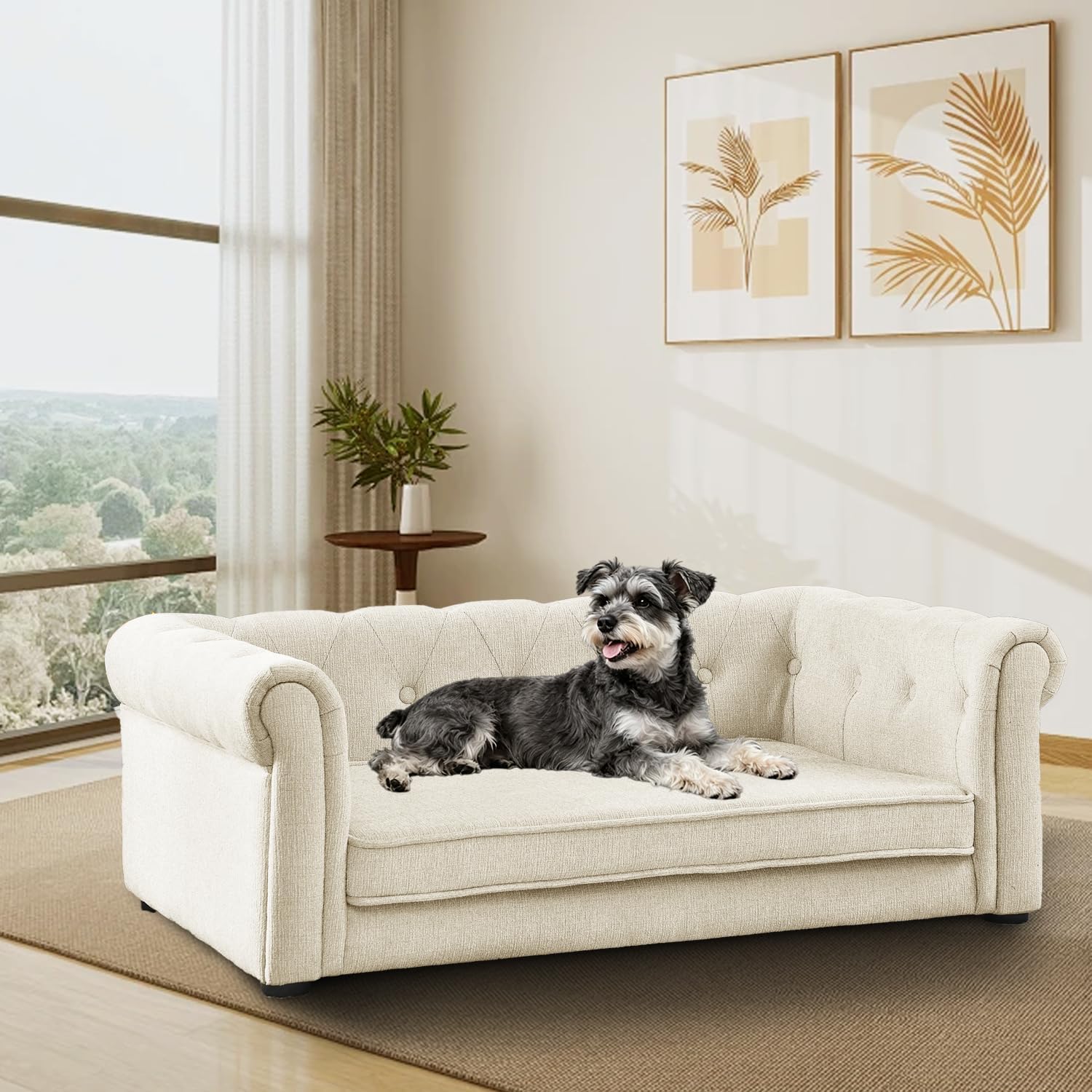 Exquisite Rectangle Pet Sofa, Modern Stylish Elevated Dog Sofa Bed, Comfortable & Durable Dog Couch, Suitable for Small and Medium Dogs, Beige