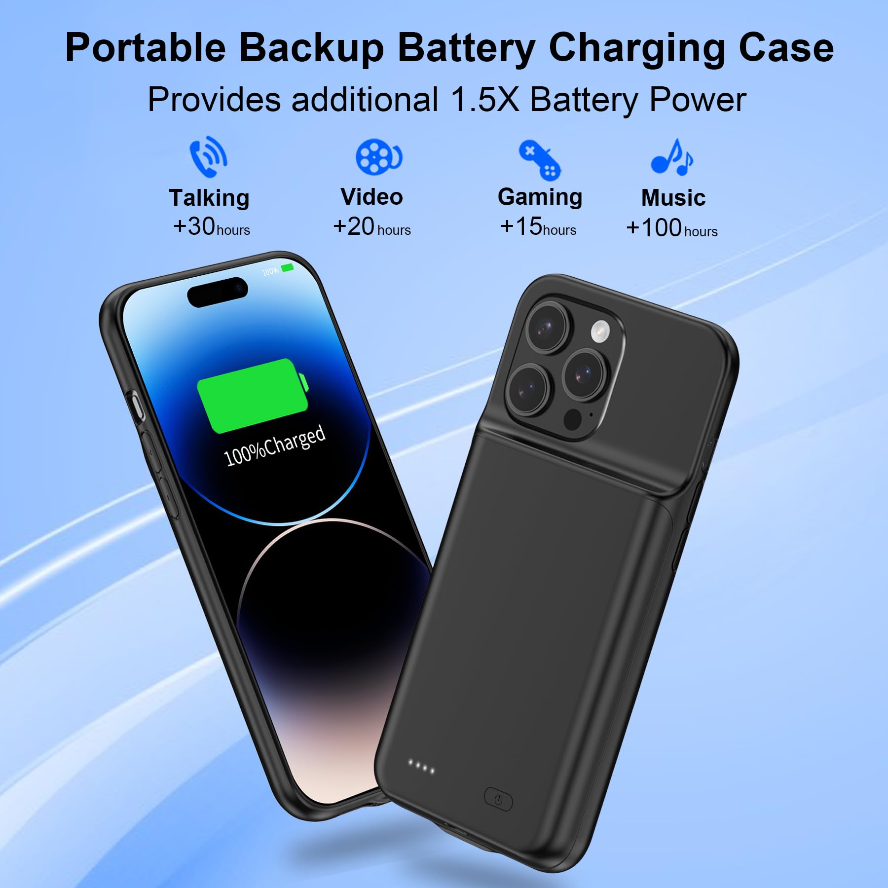 Custodia di ricarica con batteria da 13800 mAh per iPhone 14 Pro da 6,1 pollici, batteria aggiuntiva 1,5 x, include pellicola protettiva, colore nero