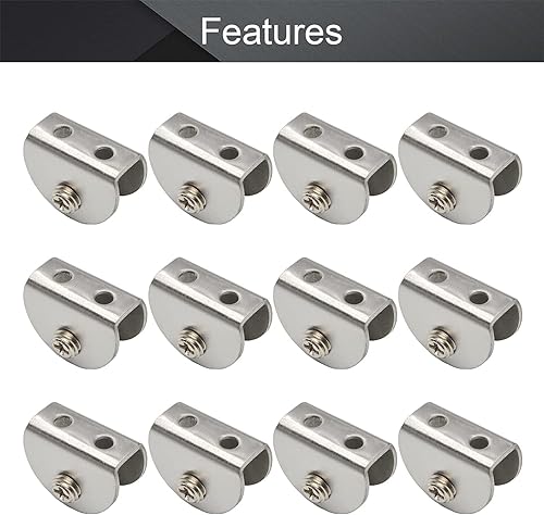 Miniatura 3 de MroMax 12PCS 1.1" x 0.87" x 0.47" (LxWxH) Soporte de estante de vidrio semicírculo ajustable acero inoxidable puerta gabinete clip plateado