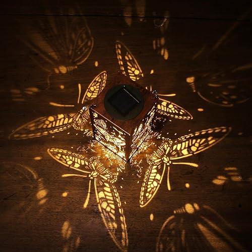 Miniatura 6 de WACLSTDAY Faroles solares colgantes para exteriores, lámpara LED impermeable, paquete de 2 faroles ahuecados de mariposa, para jardín, patio, mesa,