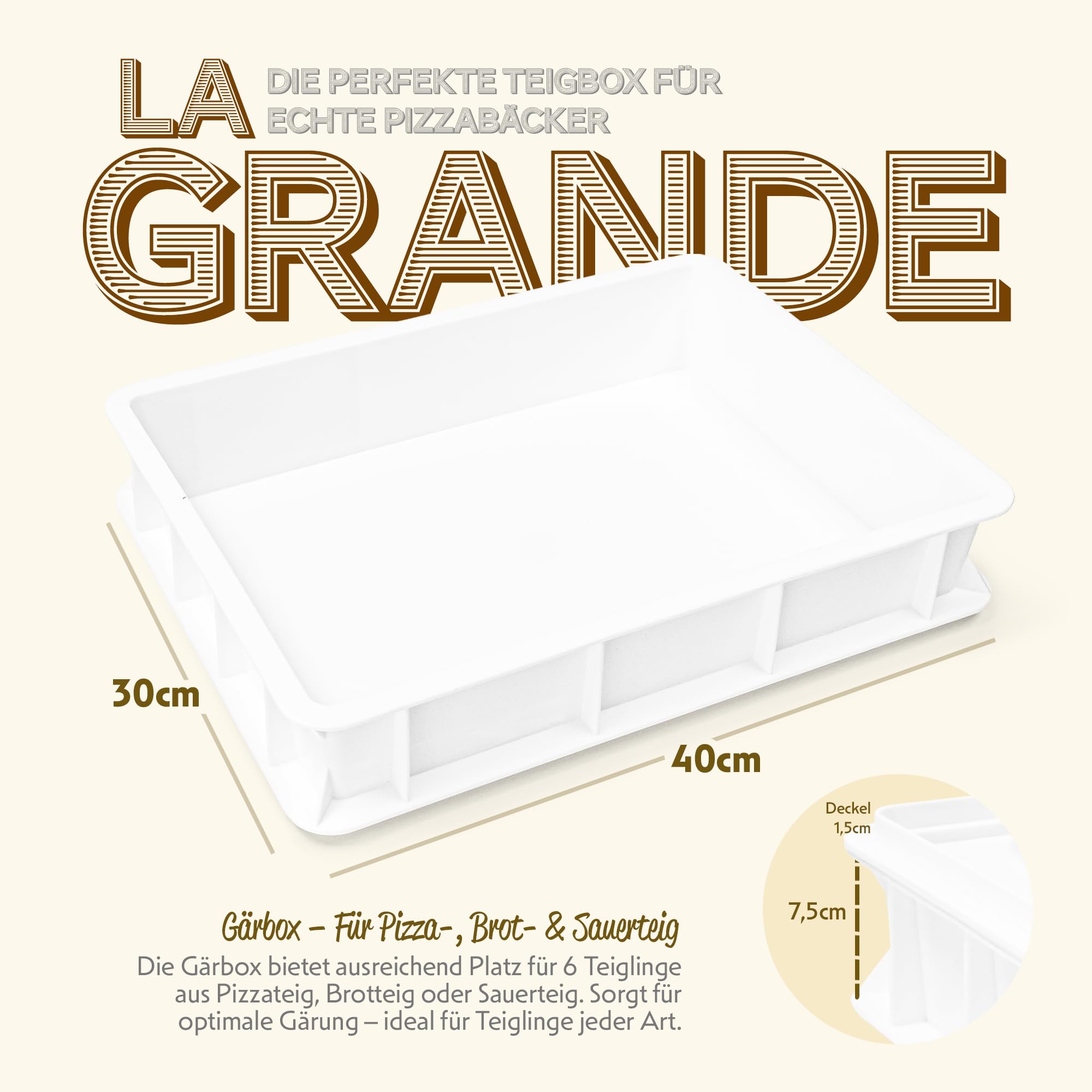 Pizza Lover 2x Scatola per impasto pizza con coperchio 40x30x7.5 cm Contenitori impasto pane pizza impilabili BPA free alimentari