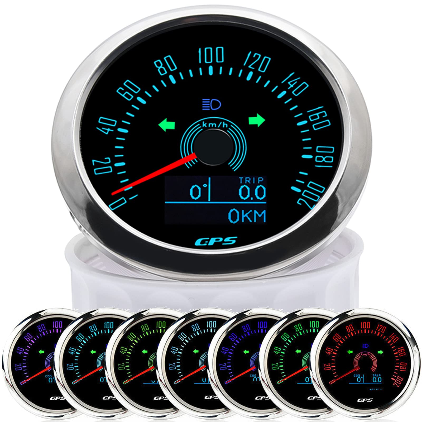 KAOLALI85mm GPS Speedometer Gauge 0‑200KM/H Boat Speedometer Waterproof Marine Speed Gauge Meter with COG Trip Total Mileage for Car Truck Motorcycle 7 Colors Backlit 9-32V