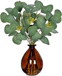 DILATATA Artificial Eucalyptus Stems in Glass Vase with Faux Water, 14" Fake Plant Eucalyptus Leaves for Home Office Farmhouse Wedding Centerpiece Décor