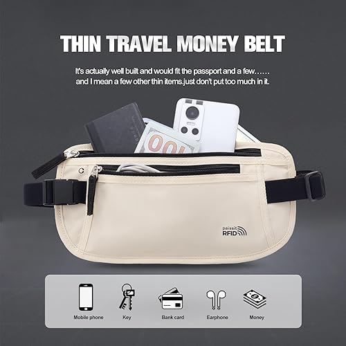 Miniatura 3 de Cinturón de dinero unisex para hombres y mujeres, soporte delgado para pasaporte, bloqueo RFID, bolsa de viaje con correa ajustable, bolsa de