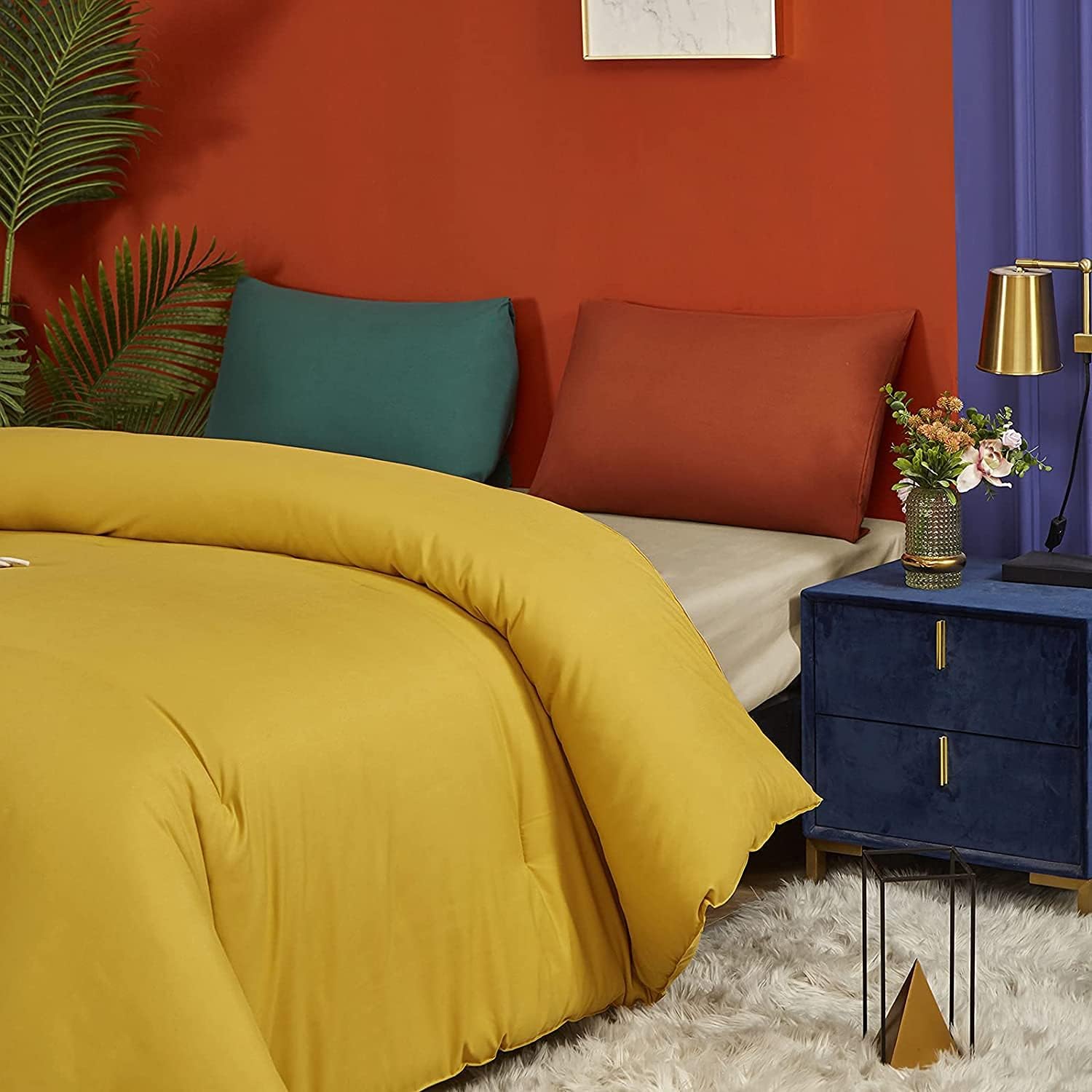 Houseri Mustard Yellow Comforter Set Queen Yellow Comforter Bedding Set Full Size for Women Men Teen Boys Girls Dark Yellow Bedding Full Ginger Yellow Mustard Comforter Quilt Yellow Bedding Sets Queen : Home & Kitchen