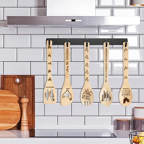 Miniatura 6 de Eartim Cuchara de cocina de madera  5 piezas de utensilios de cocina para el día del padre, utensilios de cocina antiadherentes tallados de bambú