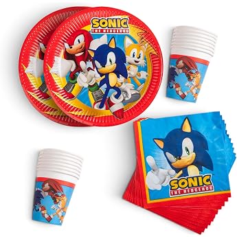 Procos - Sonic Birthday Decorations 52 Pieces Paper Plates Cups and Napkins for Kids Birthday Party Tableware