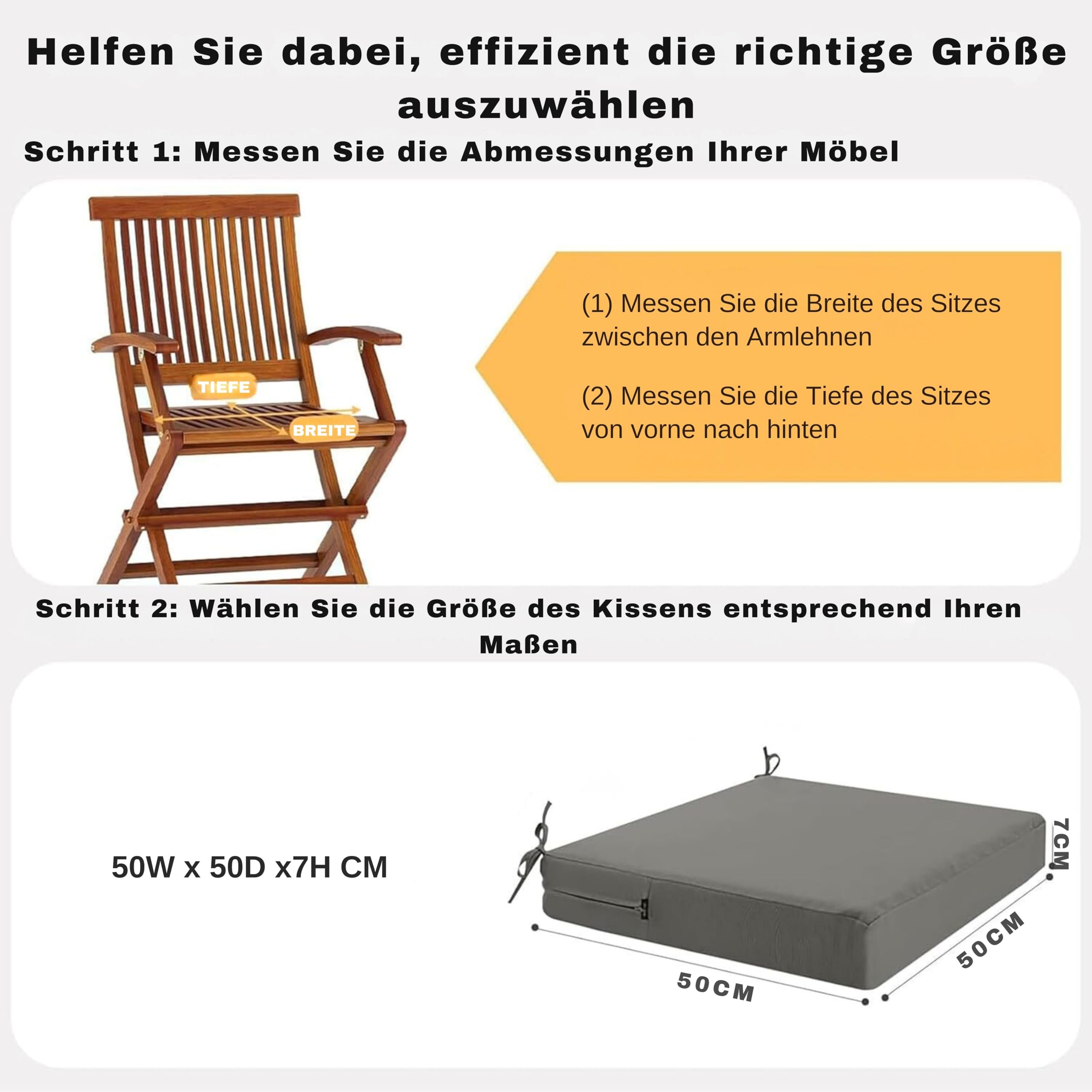 Juego de 2 cojines para silla, 50 x 50, para exteriores, espuma impermeable, para exteriores, jardín, terraza, con cintas, color gris oscuro