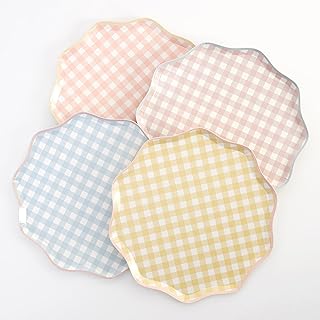 Meri Meri Easter Gingham Paper Plates (Pack of 12), Disposable Plates for Party, Easter Paper Decorations