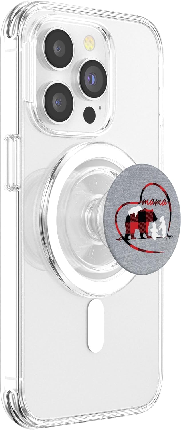 Mama Bear 3 Cubs Plaid Cell Accessory Women Mom Gifts Her PopSockets MagSafe PopGrip for iPhone