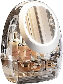 منظم مكياج مقاوم للغبار من ال ام دي اتش يو اس في شفاف للعناية بالبشرة مع مراة باضاءة LED ودرجين طبقتين تخزين المكياج لغرفة النوم