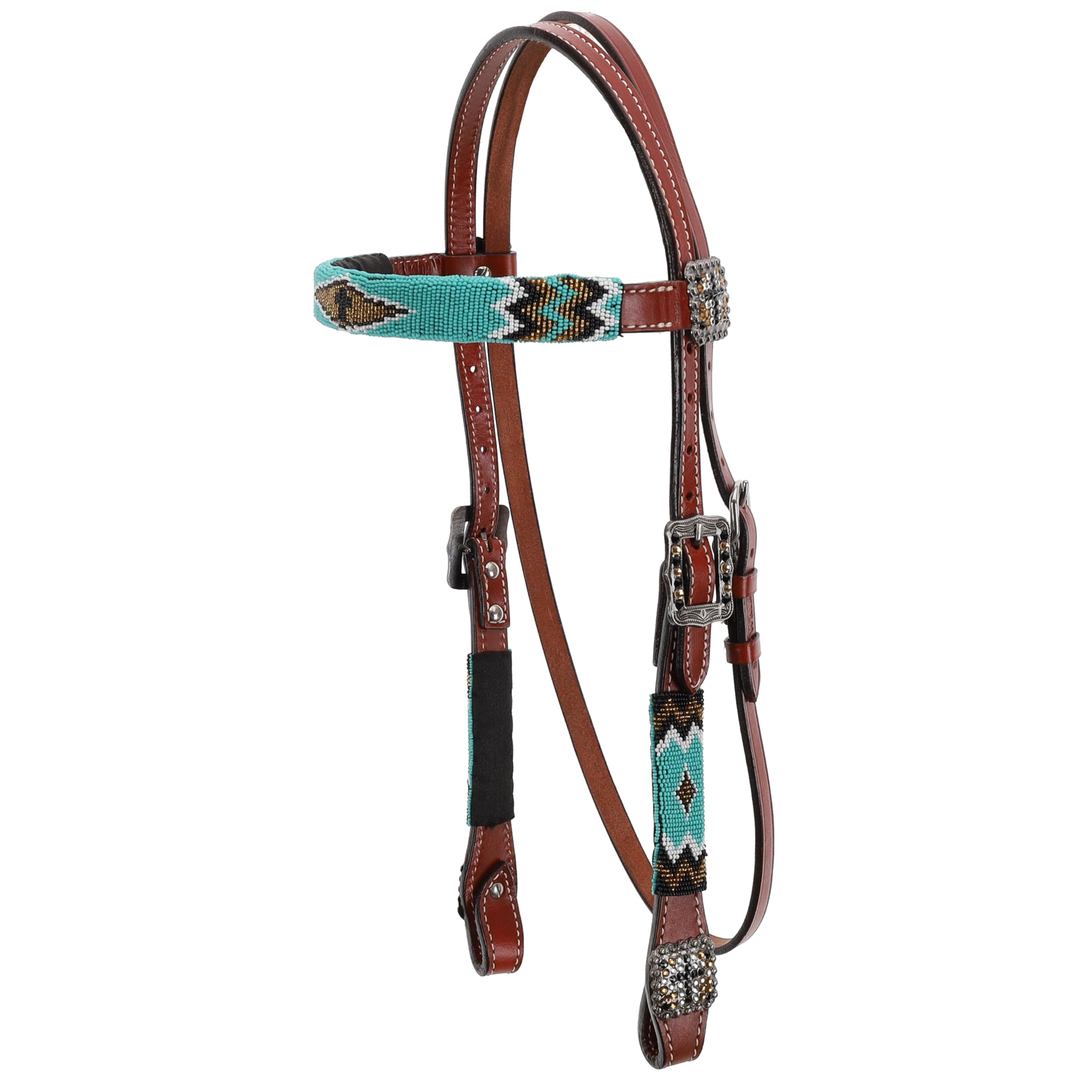 Ensemble Tête Et Collier Poitrail Showman – Cuir De Vache, Turquoise, Pour Petit Cheval (neuf, Jamais Utilisé)