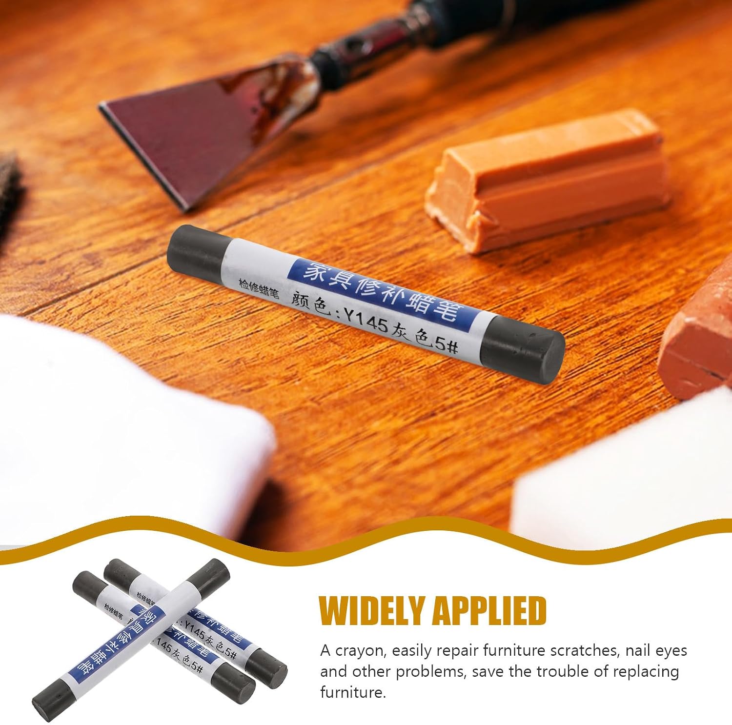 Unomor 3pcs Wood Furniture Repair Kit with Wax Crayons for Scratch Repair on Tables and Wood Floors Easy to Use