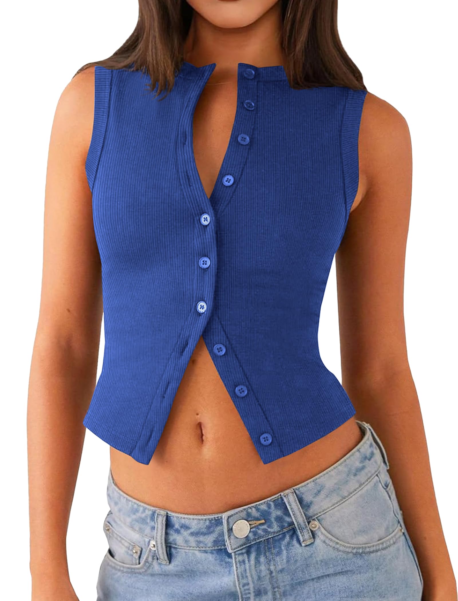 MatunanaWomens Going Out Tops Summer Spring Ribbed Tank Sexy Crop Cute Y2K Button Down T Shirts Fashion Clothes 2025