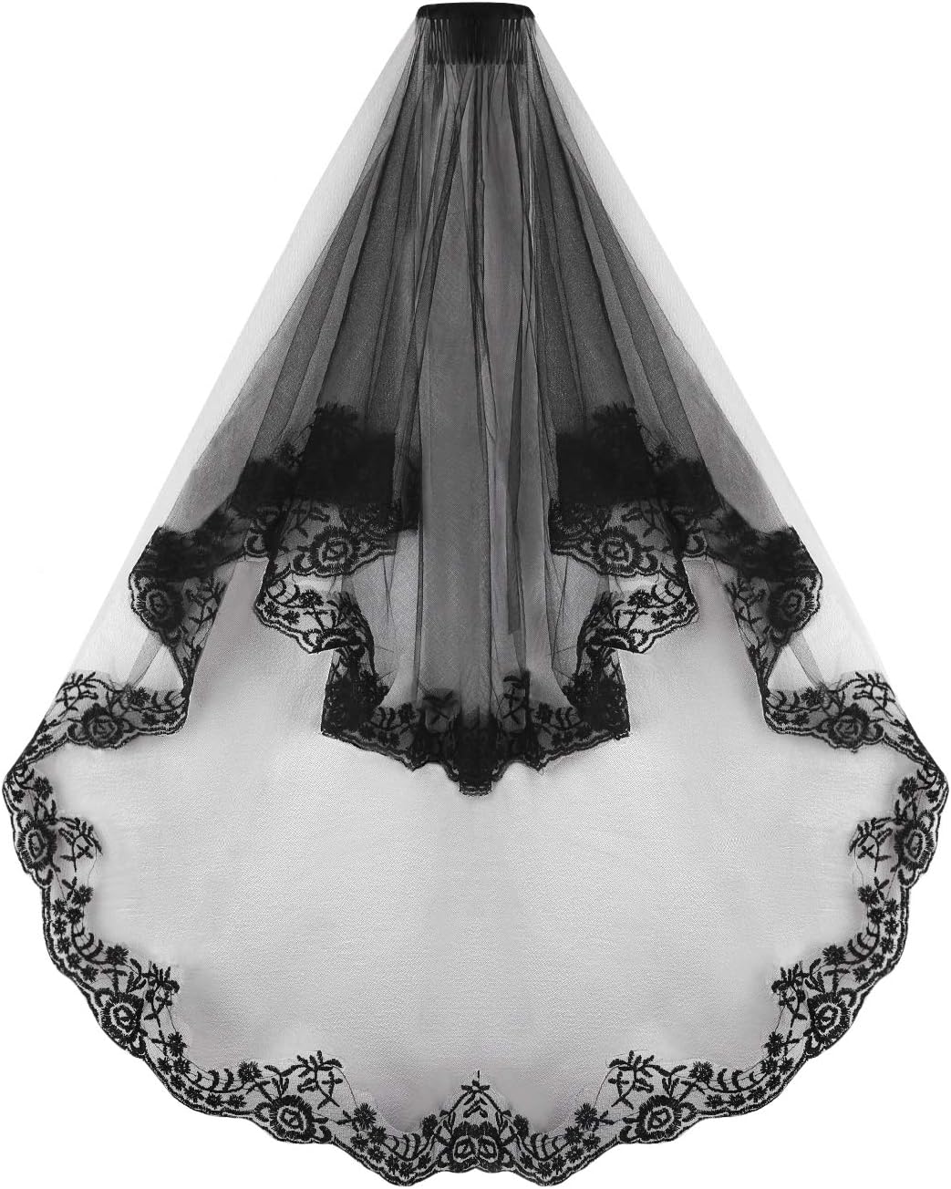 Black Lace Veil Wedding Cathedral Wedding Bride Halloween Gothic Costume Veil
