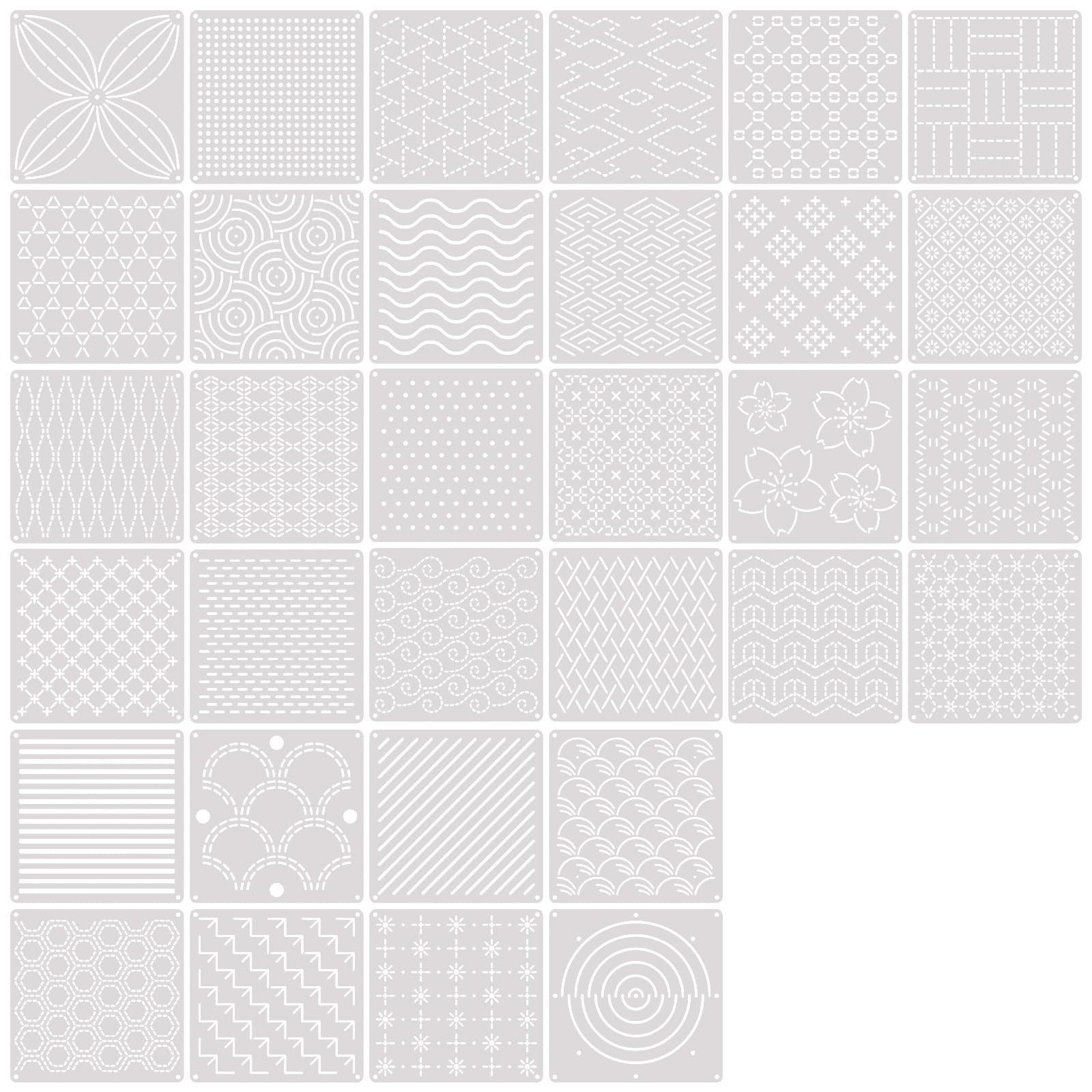 PANGBOER Quilting Pattern Layout Stencil Set PET Geometric Embroidery Guides 13 X 13 Cm for Fabric Guide Projects Sashiko Stencil Set Embroidery Sheets Quilting Pattern Layout Template Fabric