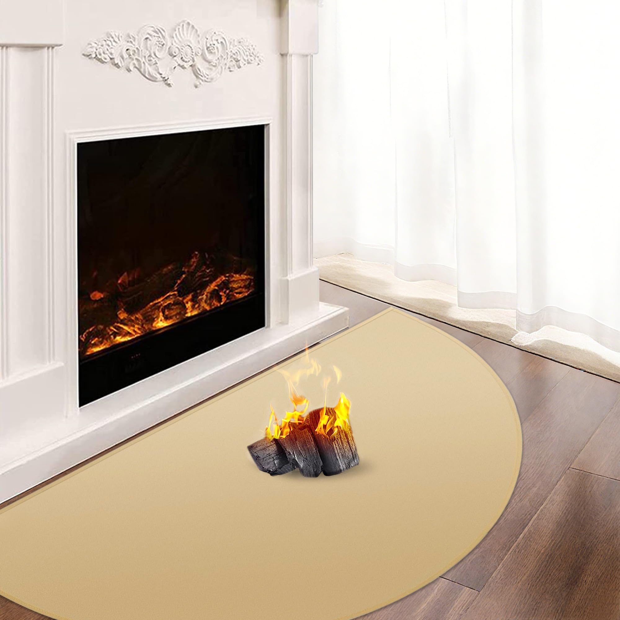 Khongoo Fireproof Fire Mat for Log Burner, 80 x 50 cm, 1mm, Khaki