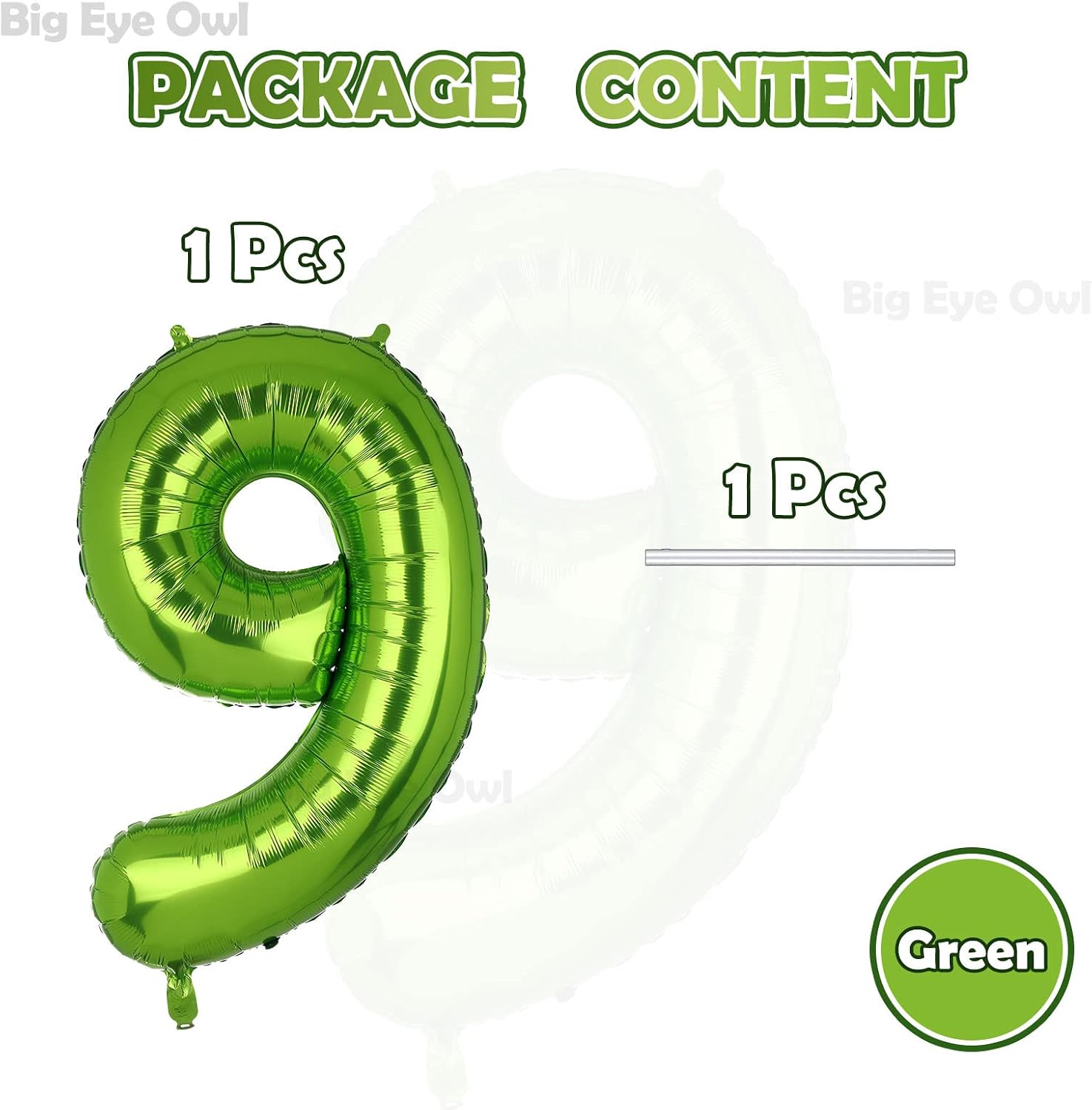 Large Foil Green Number 9 Balloons Big Mylar Helium Balloon Birthdays Party Decorations Supplies 40 Inch - Image 4