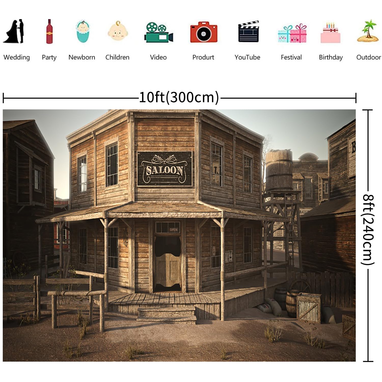 Western Cowboy Hintergrund 3x2,5 M – Vintage Saloon & Holzhaus Design Für Fotoshootings, Partys & Studio