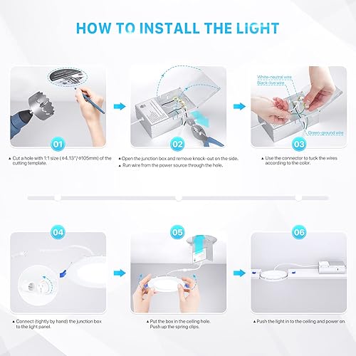Miniatura 5 de Ensenior Paquete de 1 lámpara de techo empotrable LED ultrafina de 4 pulgadas con caja de conexiones, blanco transparente de 6000 K, 9 W 75 W Eqv,