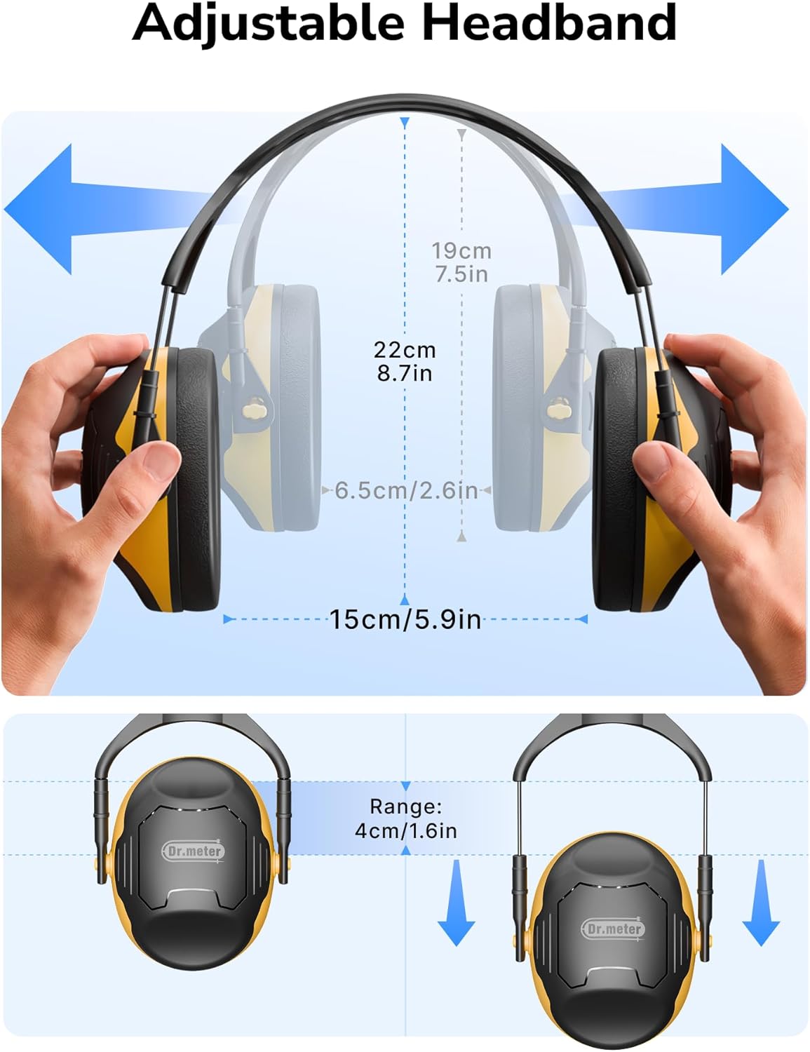 Dr.meter Noise Reduction Ear Muffs, Ear Protection Noise Cancelling Headphones for Adults, Kids Autism Sensory, NRR28dB Hearing Protection Earmuffs for Mowing, Range, Concerts, Monster Jam