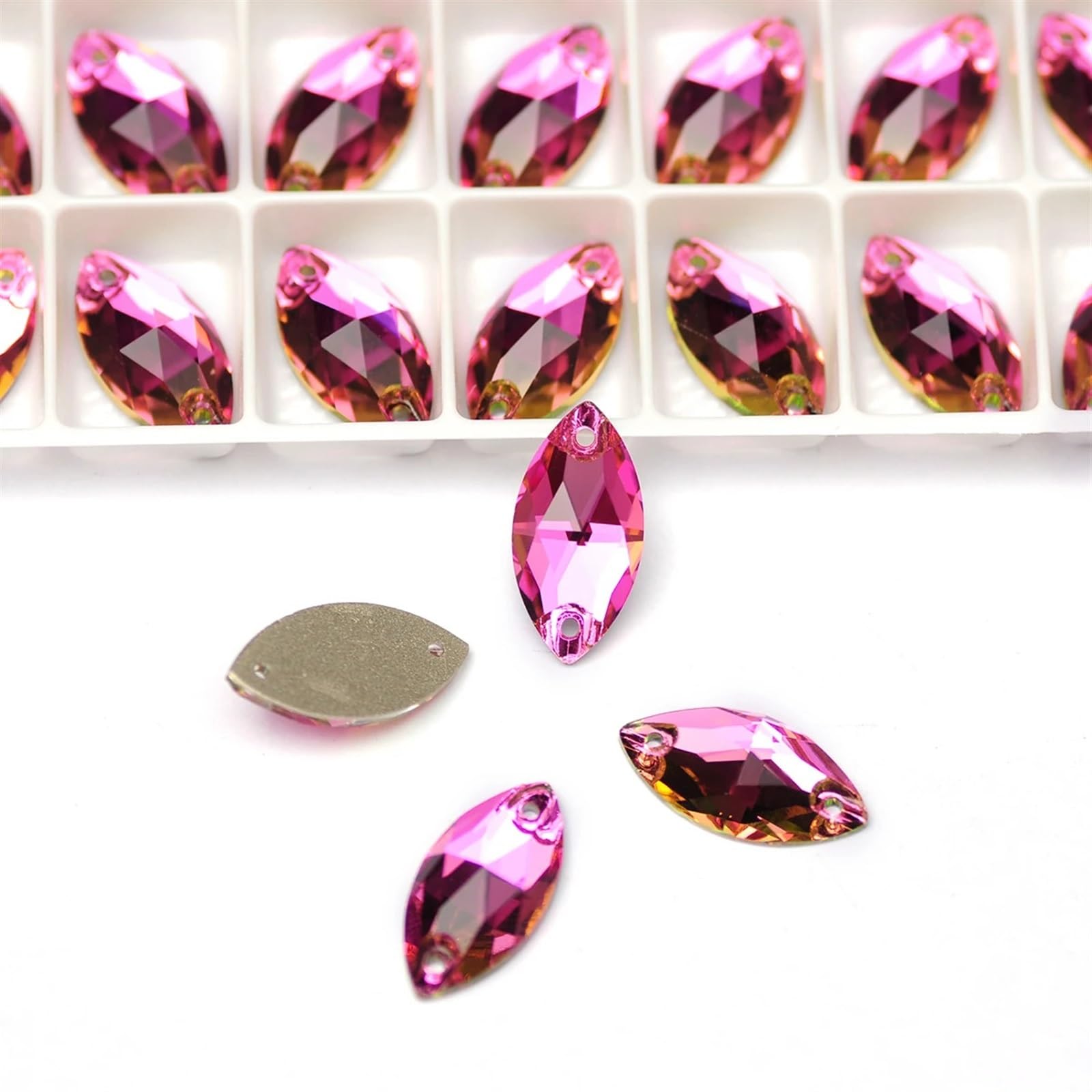 Hotfix Strasssteine Navette Button Rose Kristalle Strass Flatback Nähen 2 Löcher KEINE Hotfix Strasssteine ​​für DIY Kleidungsstück Hochzeitskleid(7x15mm-96pcs)