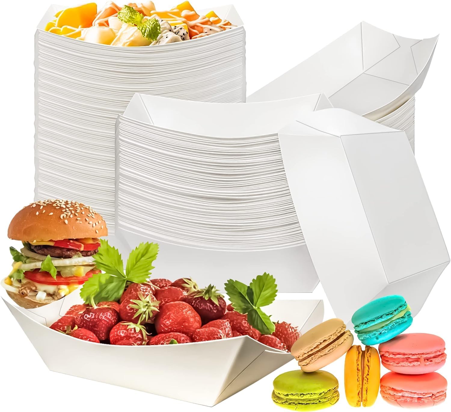 [500ml, 10pc Heavy Duty Disposable White Paper Food Trays,Recyclable Eco-Friendly Take Out Food Serving Boats Baskets Trays for Party Snacks French Fries Nachos Hot Dogs Tacos BBQ-image-43