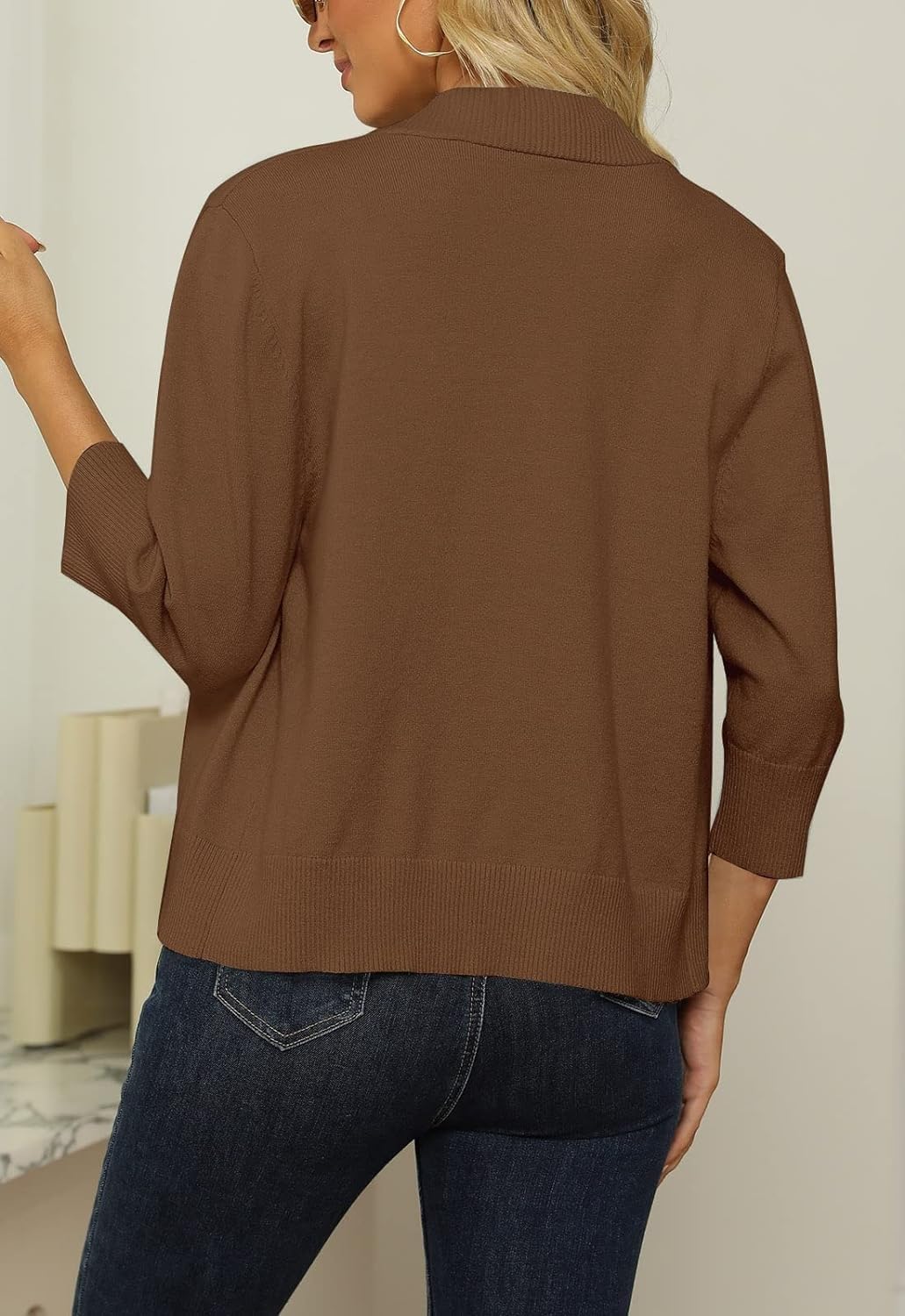 Yesfashion Womens 3/4 Sleeve Cropped Cardigan Sweater Fashion Cardigans Lightweight Knit Sweaters - Image 3