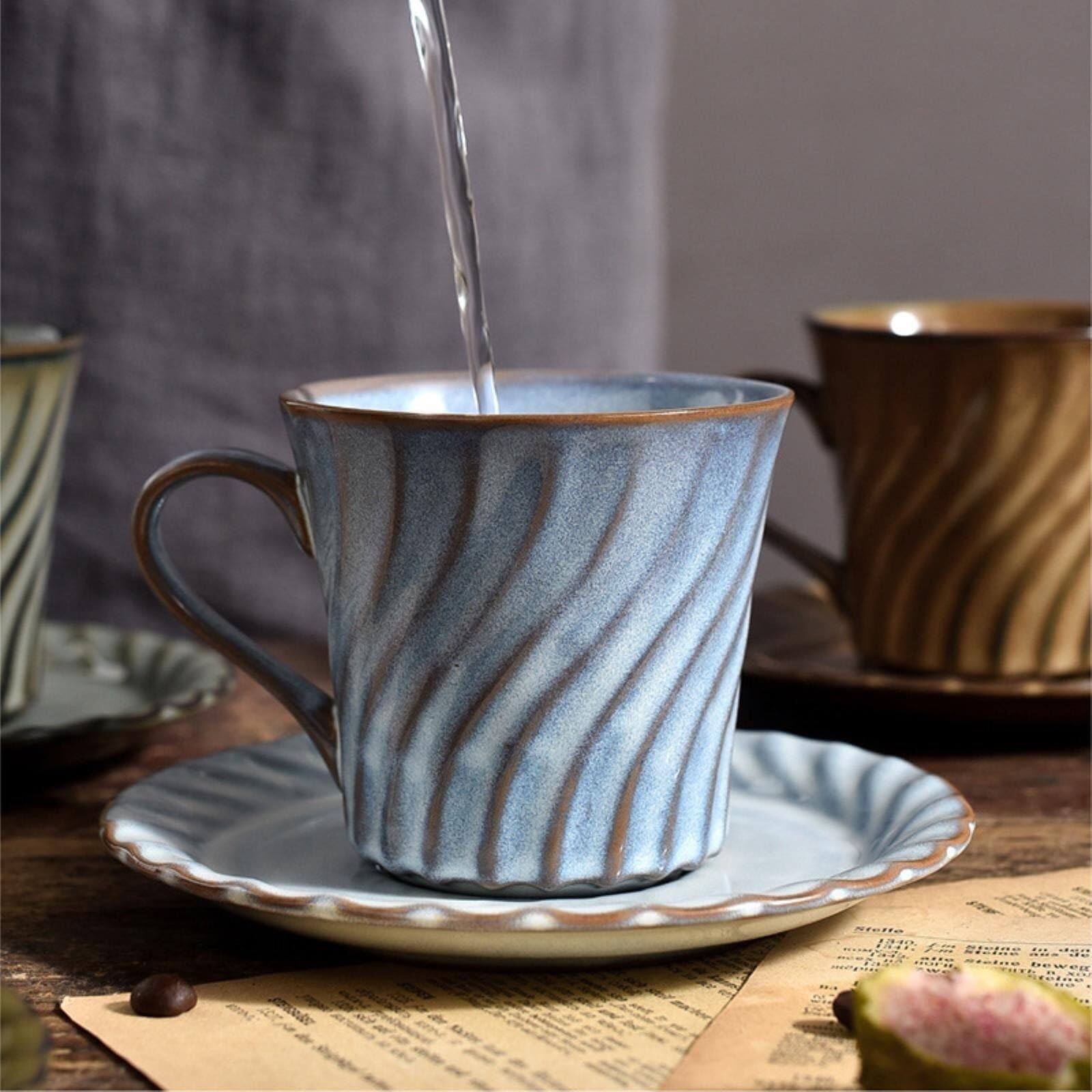 200 ml retro spersonalizowany ceramiczny zestaw filiżanek do kawy i talerzy - stylowy kubek dla miłośników herbaty i kawy (popiół cementowy)