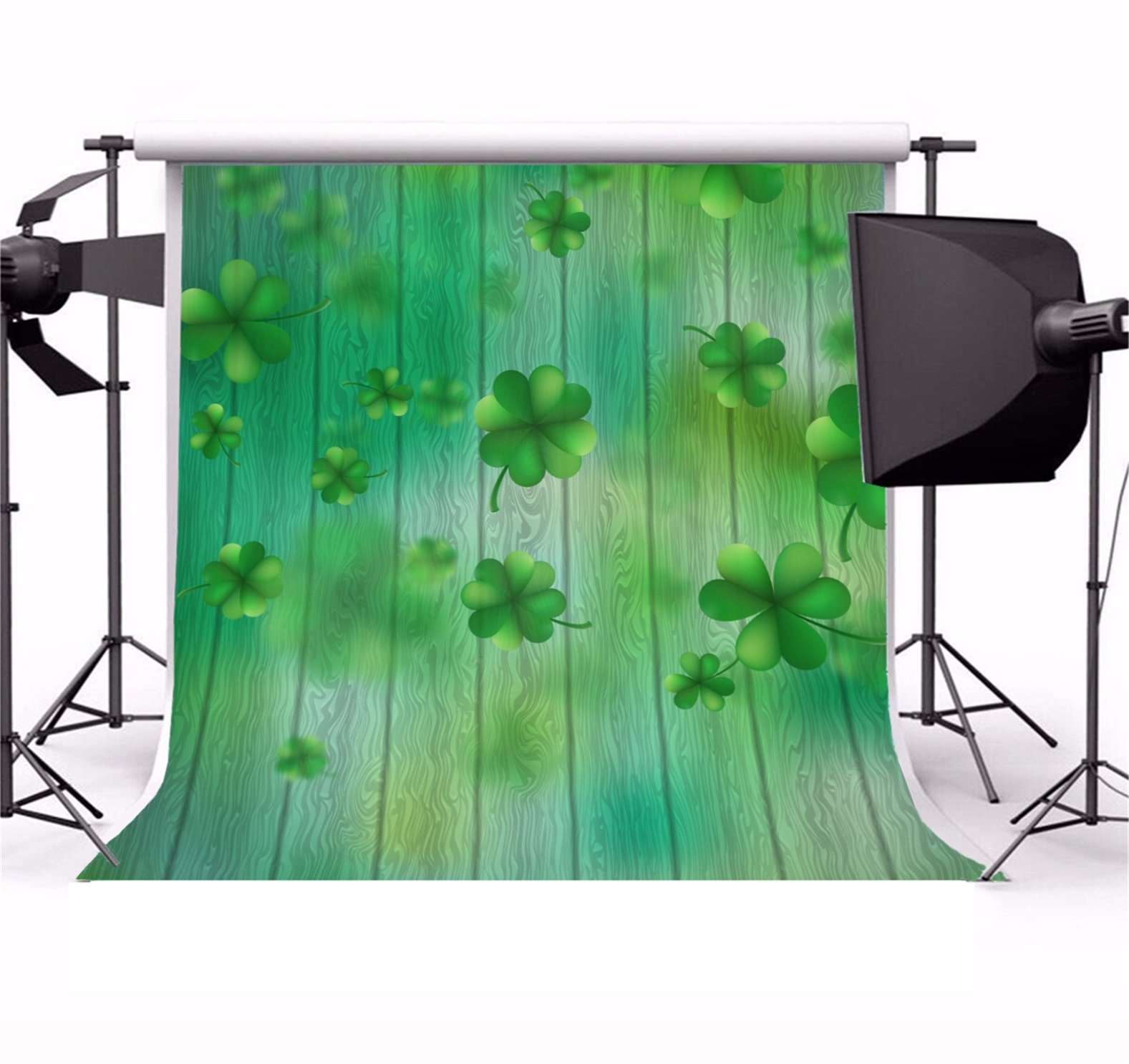 St Patrick's Day Photo Backdrop 7x5ft - Lucky Clover Shamrock Rustic Wood Background For Photography