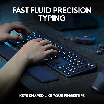 Logitech MX Keys S COMBO - لوحة مفاتيح وماوس لاسلكيان عالي الأداء مع مسند راحة اليد، إضاءة قابلة للتخصيص، تمرير سريع، بلوتوث، USB C، Windows، Linux، Chrome، Mac، تخطيط QWERTY UK - جرافيت