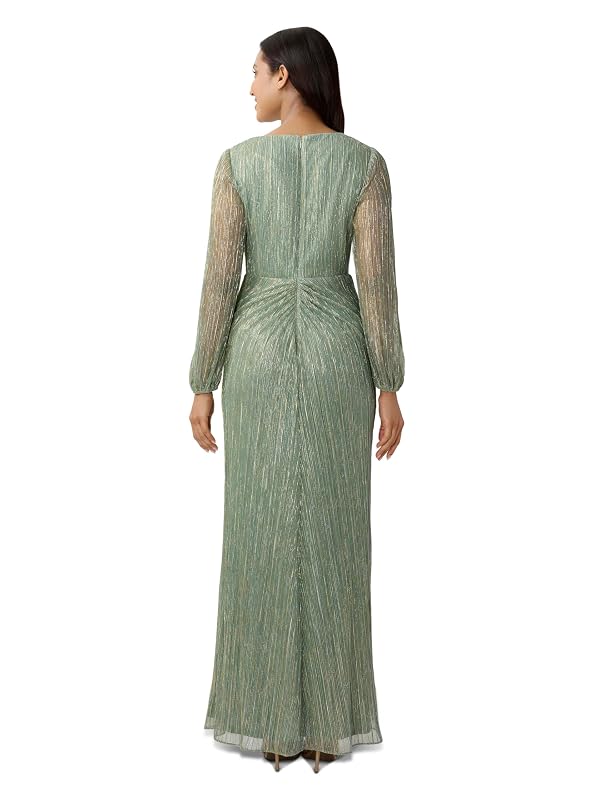Adrianna Papell Women's Metallic Mesh Draped Gown | Long Sleeve Evening Gown with Bishop Sleeves & Draped Bodice Detail by Adrianna Papell - Used condition - Image 2