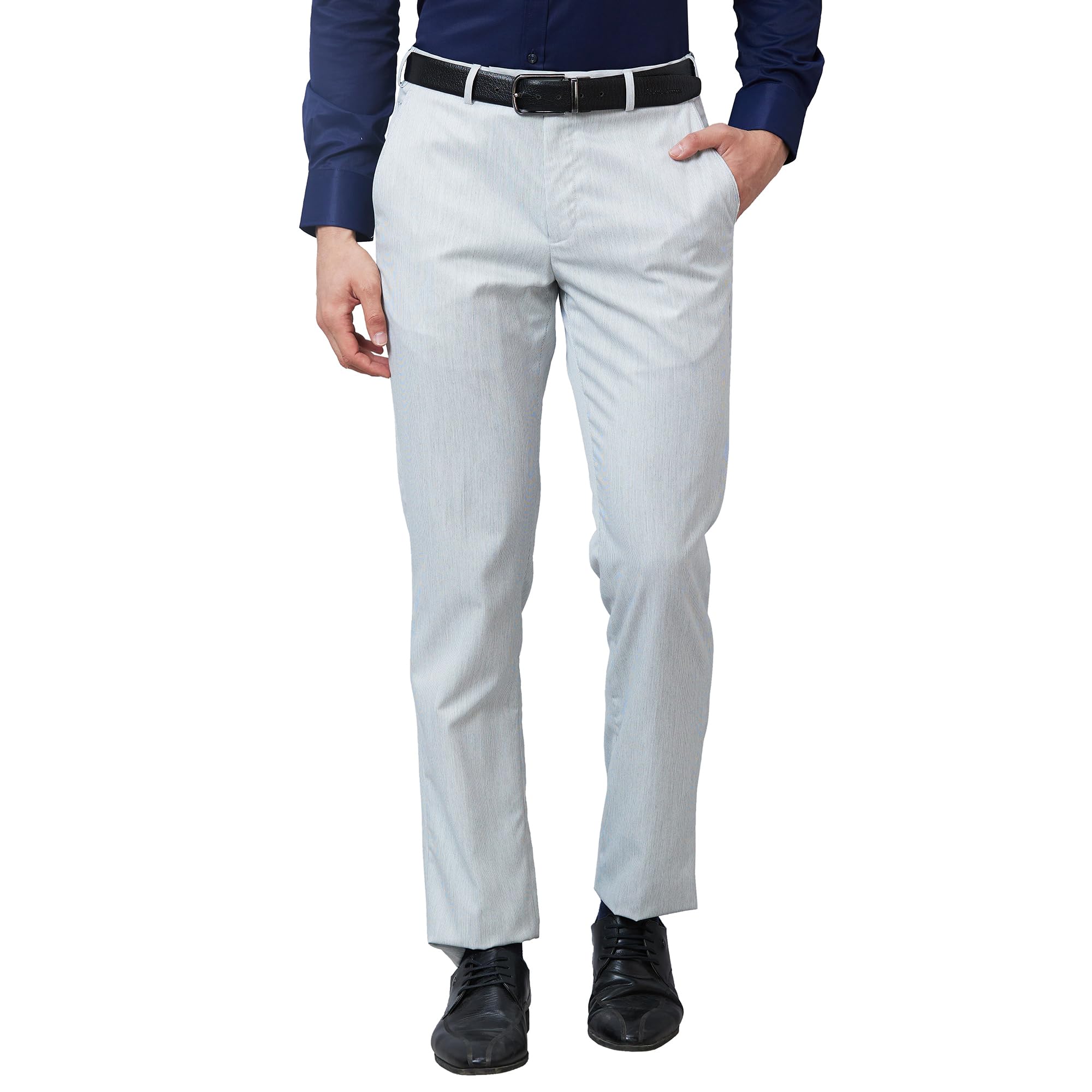 park avenue Men's Smart Fit Polyviscose Blend Stripe Pattern Flat Front Formal Trouser-picture-40